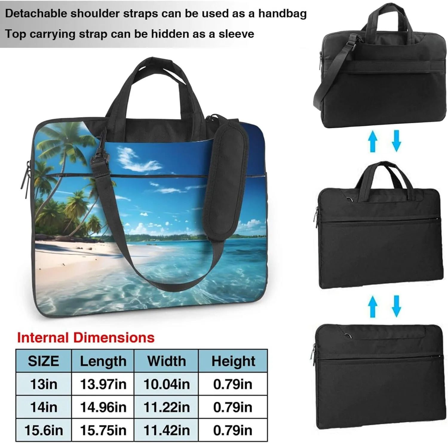 Ocean Beach Palm Tree Laptop Shoulder Bag for Women, Laptop Sleeve Case Durable Computer Bag