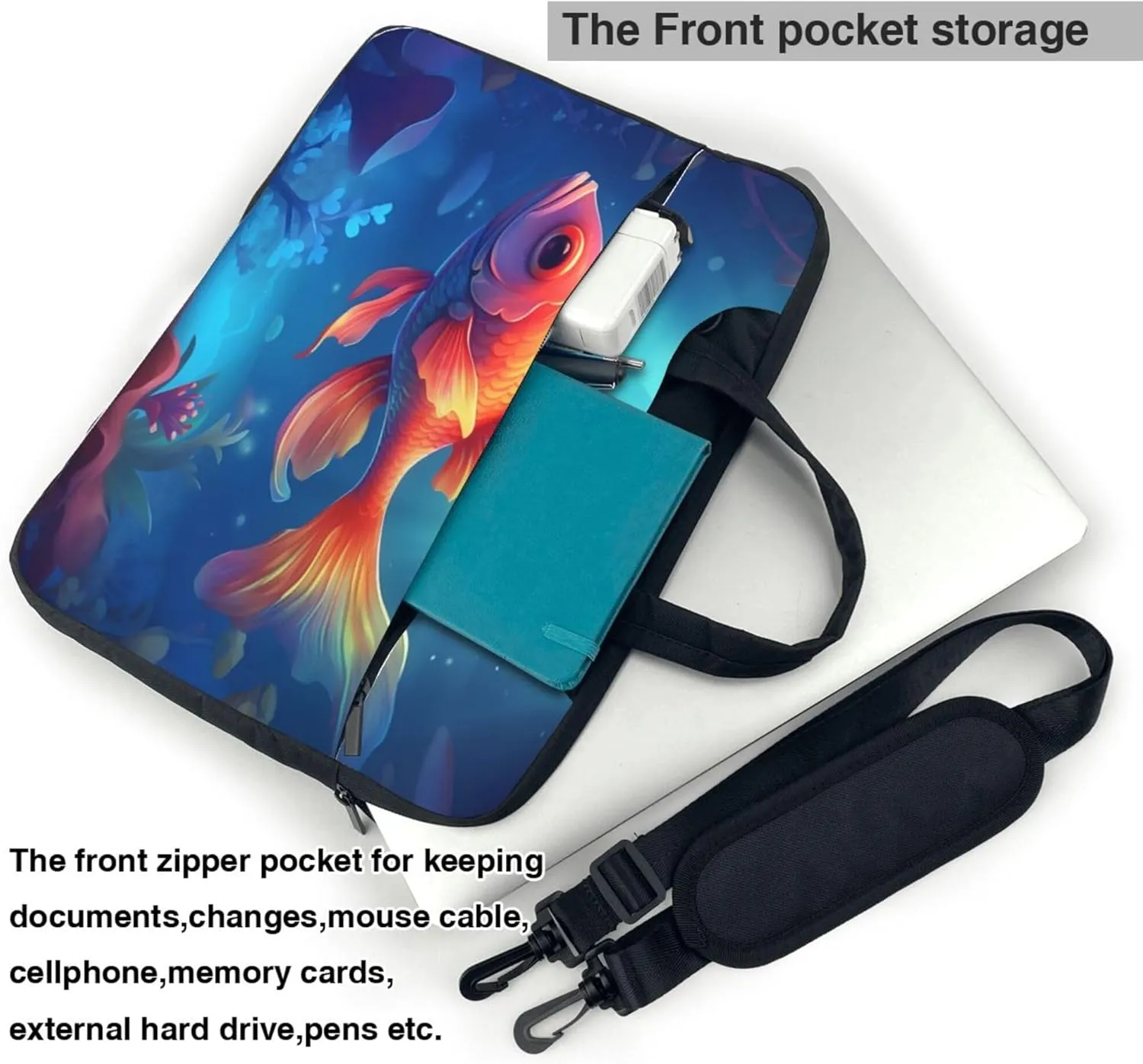 Ocean Cute Goldfish Laptop Shoulder Bag for Women, Laptop Sleeve Case Durable Computer Bag