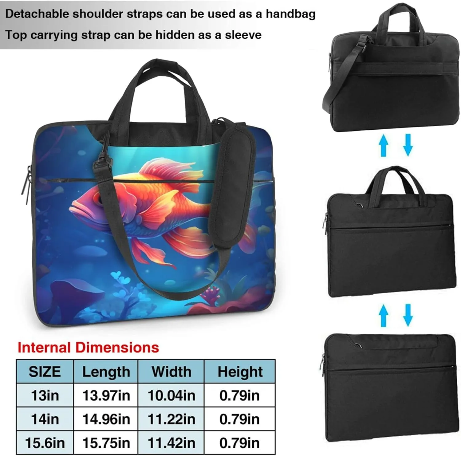 Ocean Cute Goldfish Laptop Shoulder Bag for Women, Laptop Sleeve Case Durable Computer Bag