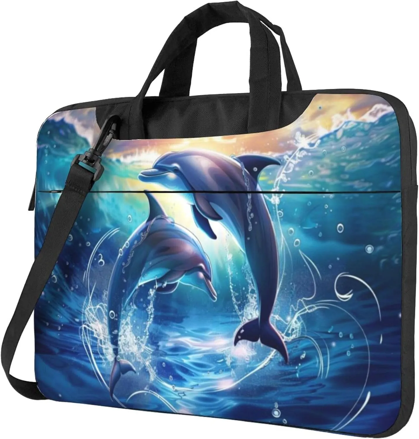 Ocean Dolphins Laptop Shoulder Bag for Women, Sea Dolphins Laptop Sleeve Case Durable Computer Bag