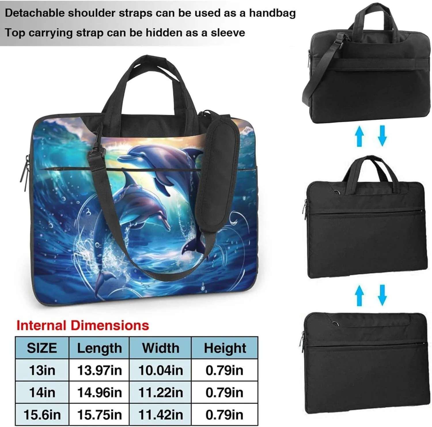 Ocean Dolphins Laptop Shoulder Bag for Women, Sea Dolphins Laptop Sleeve Case Durable Computer Bag