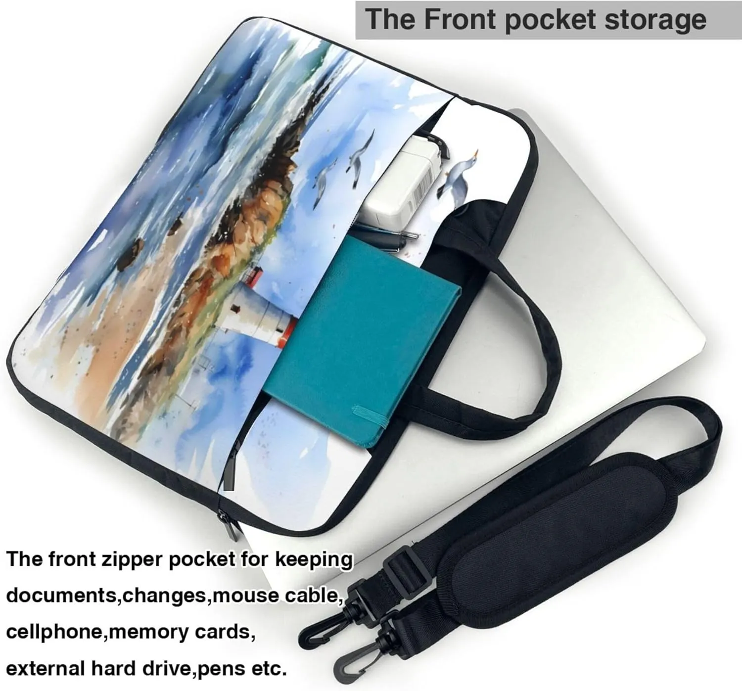 Ocean Lighthouse Laptop Shoulder Bag for Women, Seagull Nautical Laptop Sleeve Case Durable Computer Bag