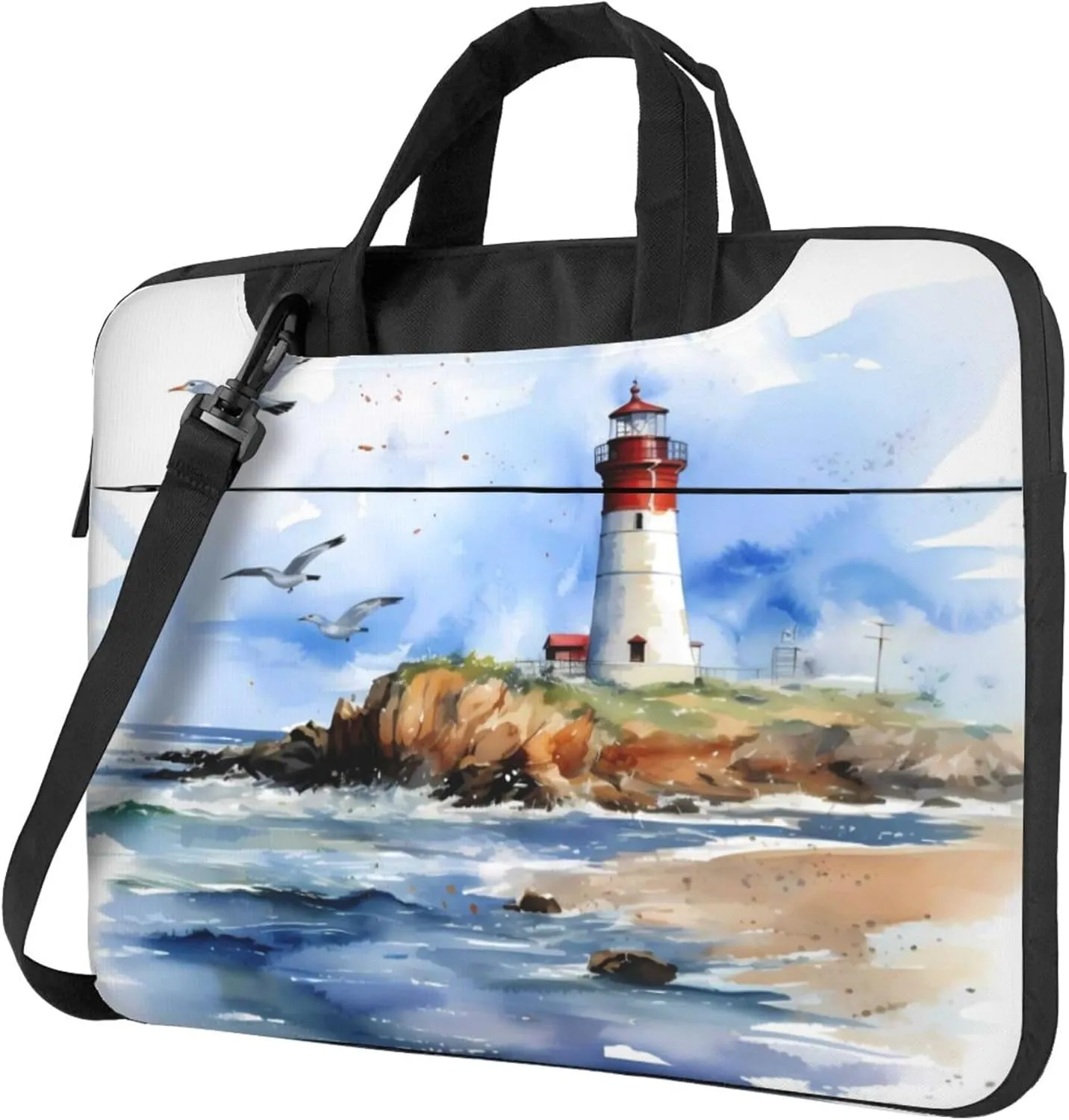 Ocean Lighthouse Laptop Shoulder Bag for Women, Seagull Nautical Laptop Sleeve Case Durable Computer Bag