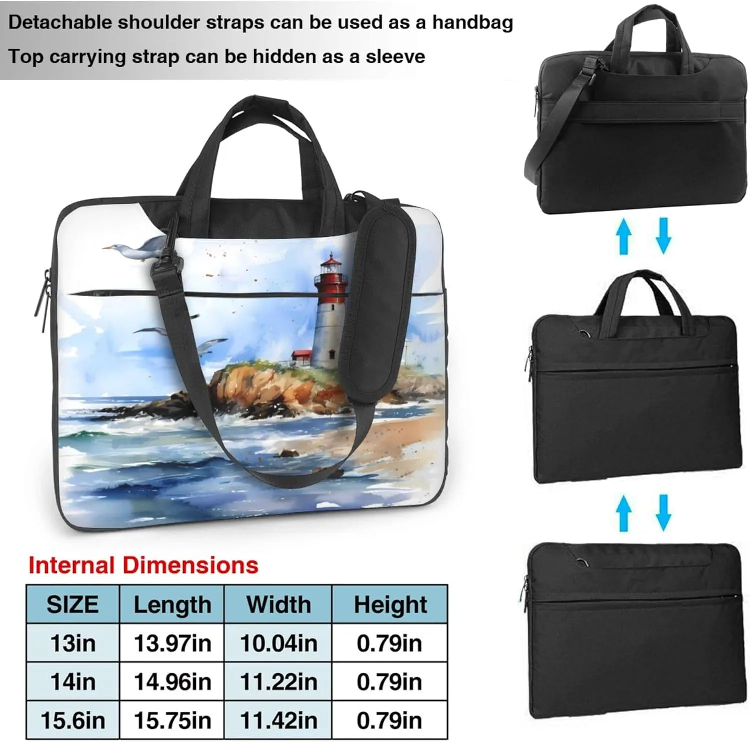 Ocean Lighthouse Laptop Shoulder Bag for Women, Seagull Nautical Laptop Sleeve Case Durable Computer Bag