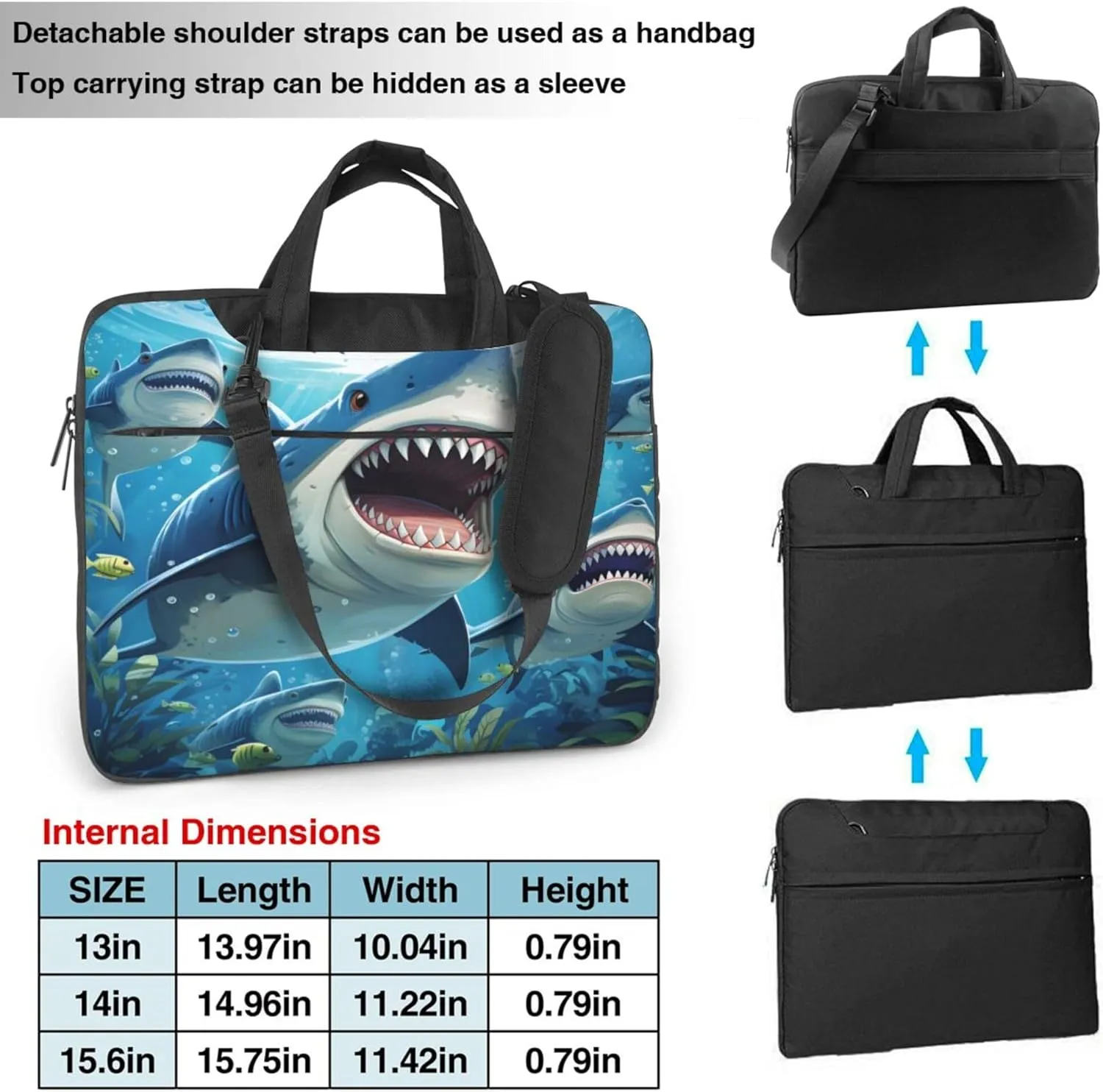 Ocean Shark Laptop Shoulder Bag for Women, Sea Fish Laptop Sleeve Case Durable Computer Bag