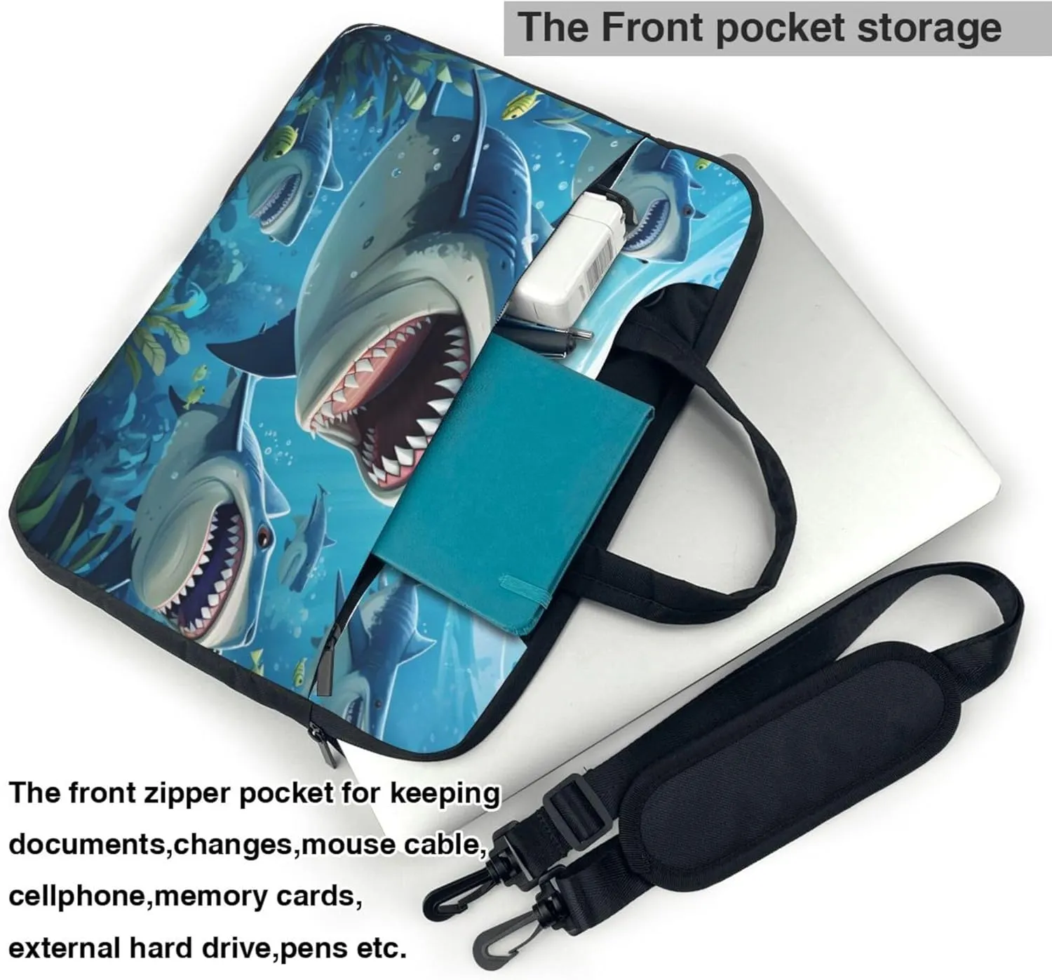 Ocean Shark Laptop Shoulder Bag for Women, Sea Fish Laptop Sleeve Case Durable Computer Bag