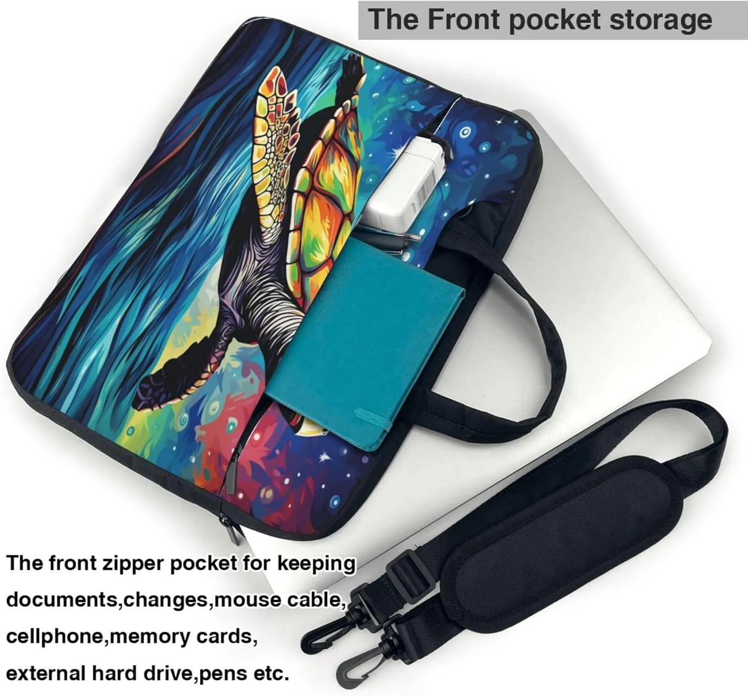 Ocean Turtle Laptop Shoulder Bag for Women, Abstract Turtle Laptop Sleeve Case Durable Computer Bag