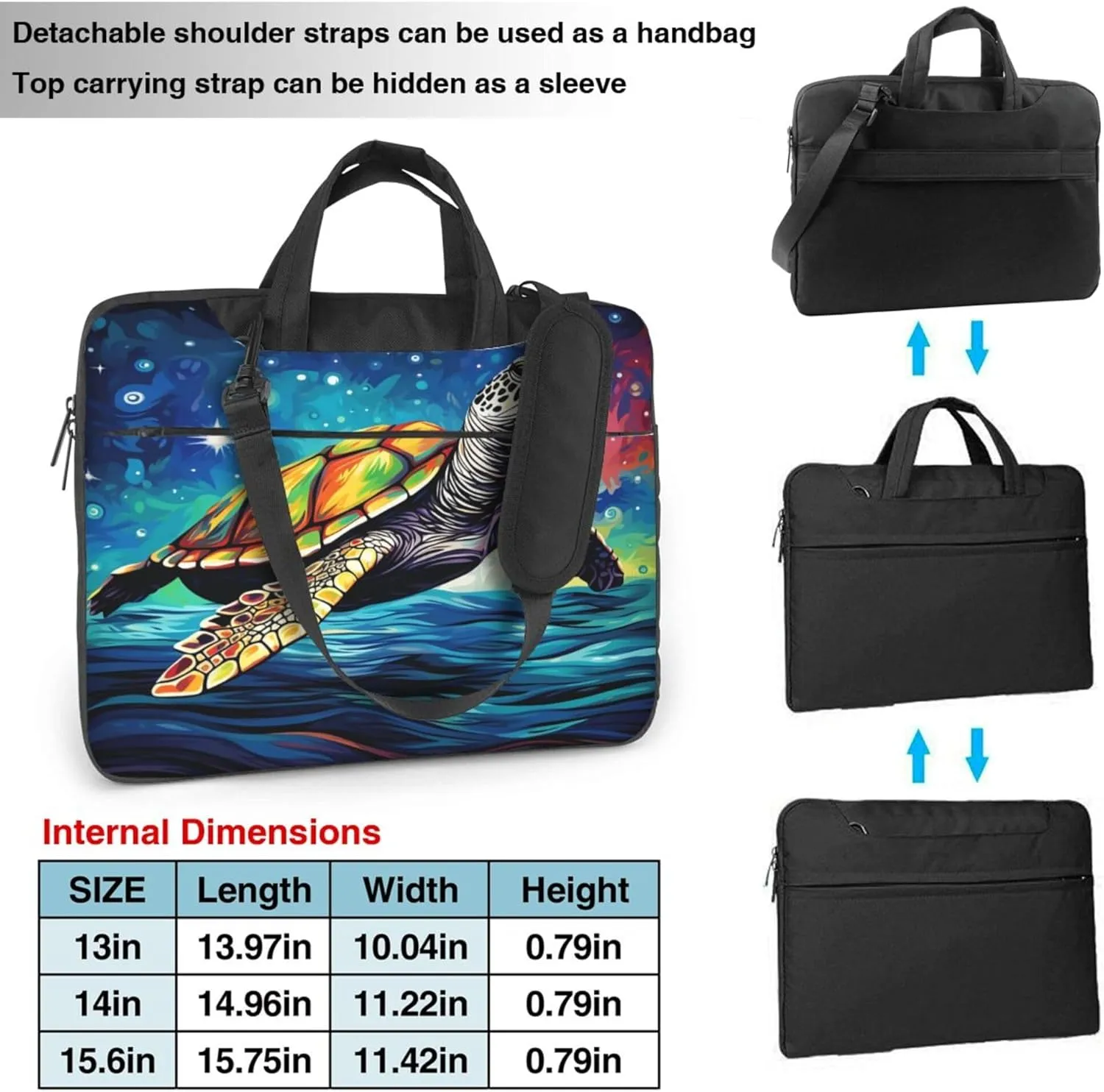 Ocean Turtle Laptop Shoulder Bag for Women, Abstract Turtle Laptop Sleeve Case Durable Computer Bag