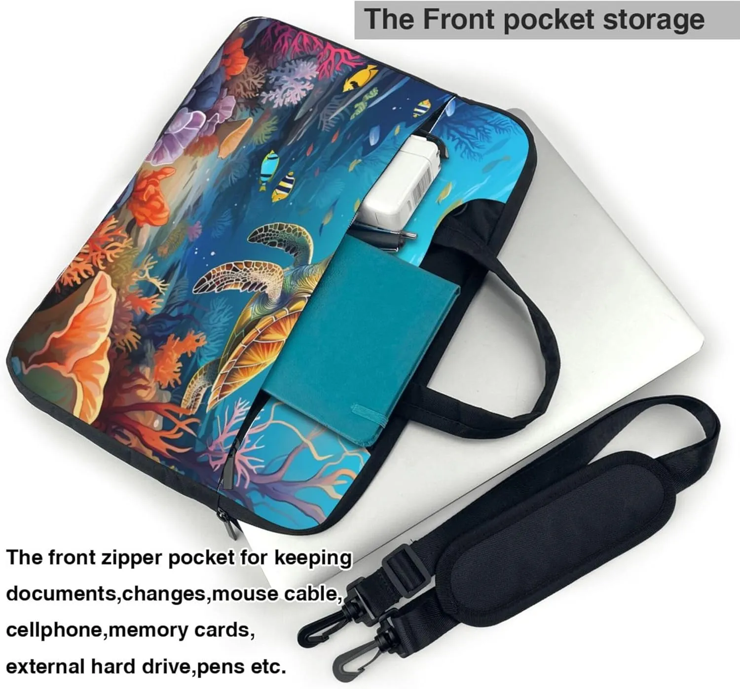 Ocean Turtle Laptop Shoulder Bag for Women, Tropical Fish Laptop Sleeve Case Durable Computer Bag
