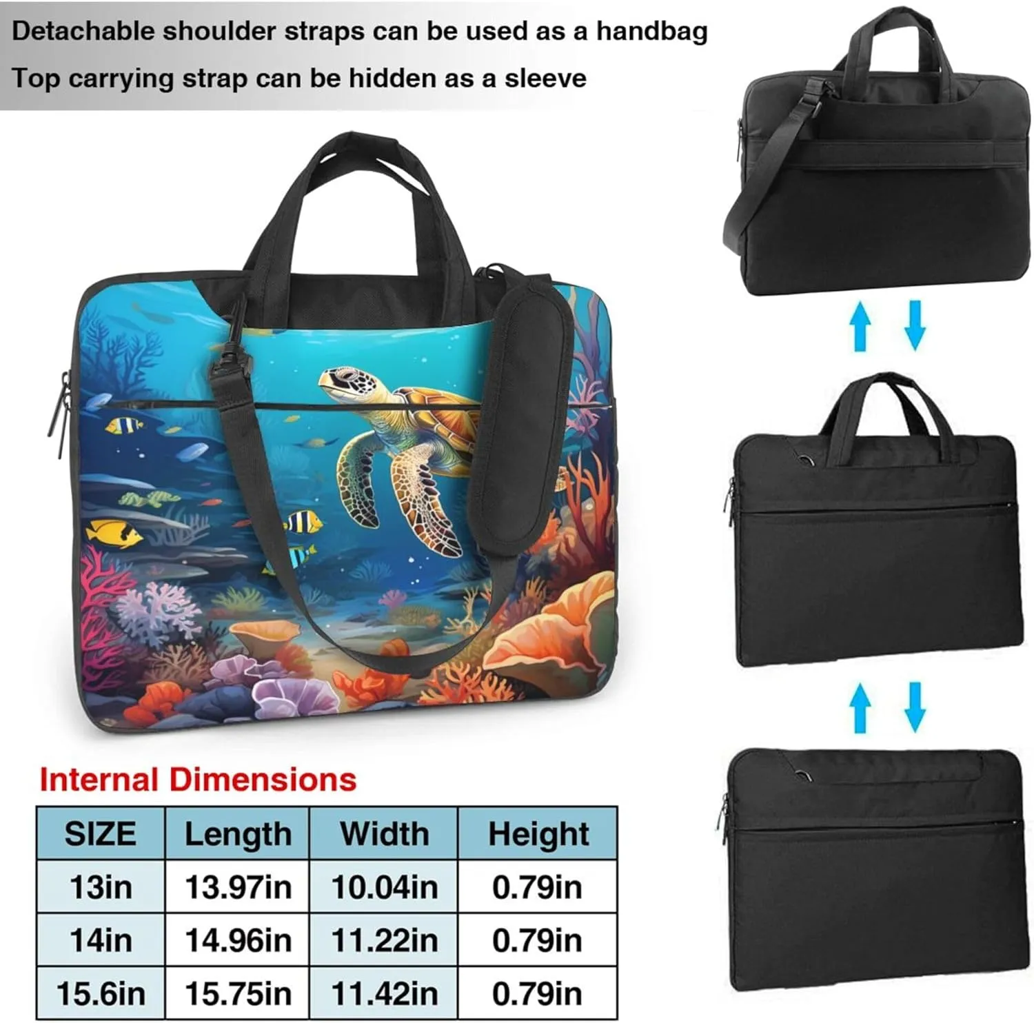 Ocean Turtle Laptop Shoulder Bag for Women, Tropical Fish Laptop Sleeve Case Durable Computer Bag