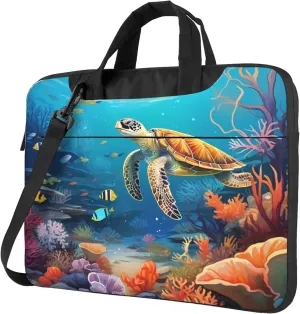 Ocean Turtle Laptop Shoulder Bag for Women, Tropical Fish Laptop Sleeve Case Durable Computer Bag