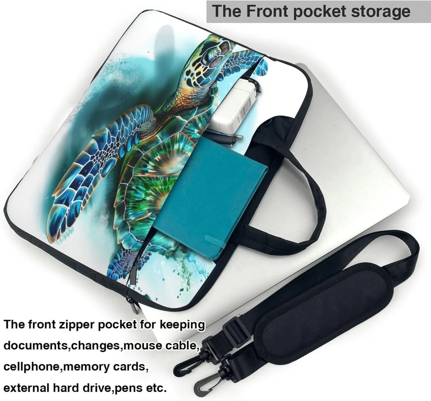 Ocean Turtle Laptop Shoulder Bag for Women, Watercolor Sea Turtle Laptop Sleeve Case Durable Computer Bag