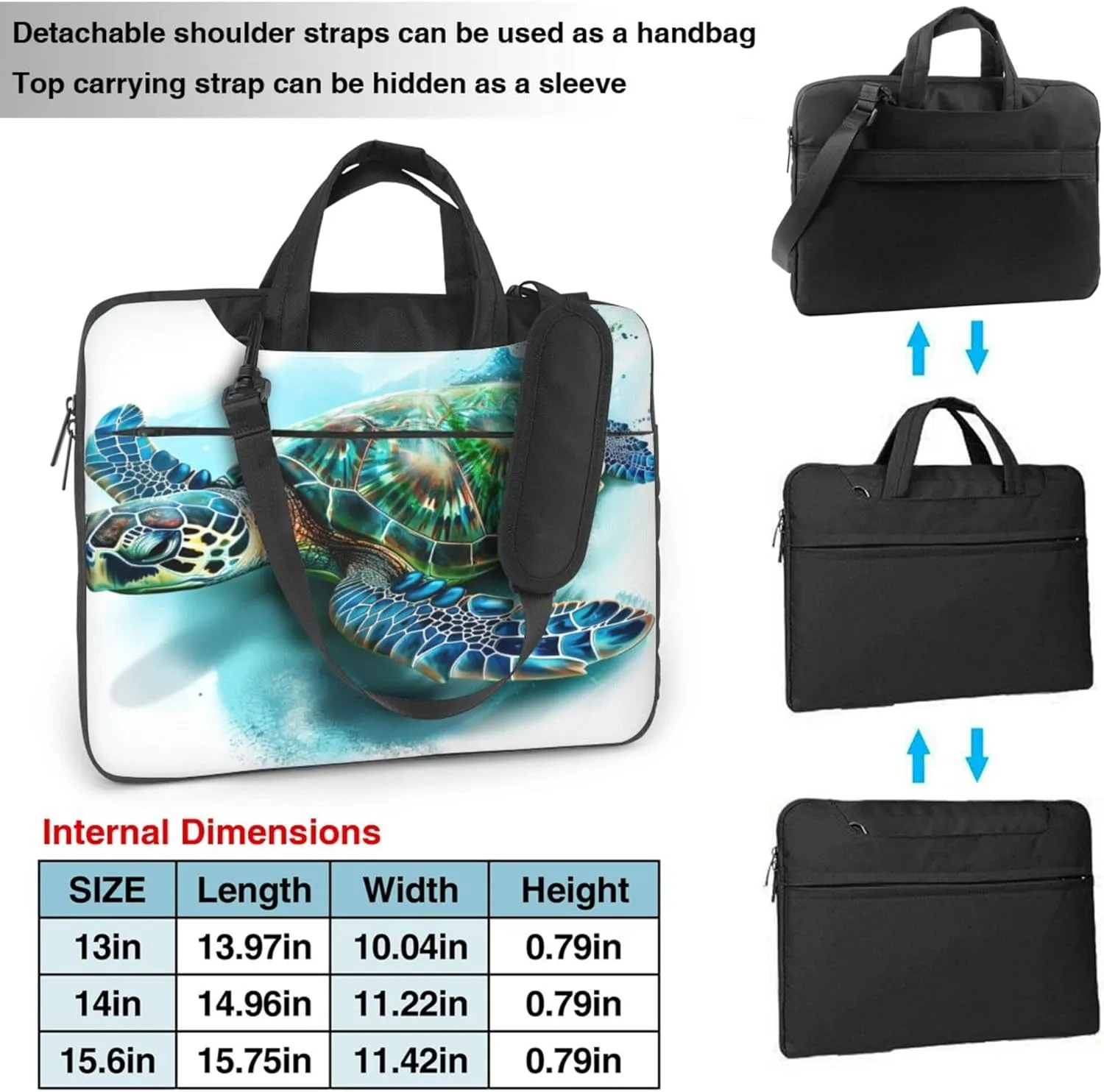 Ocean Turtle Laptop Shoulder Bag for Women, Watercolor Sea Turtle Laptop Sleeve Case Durable Computer Bag