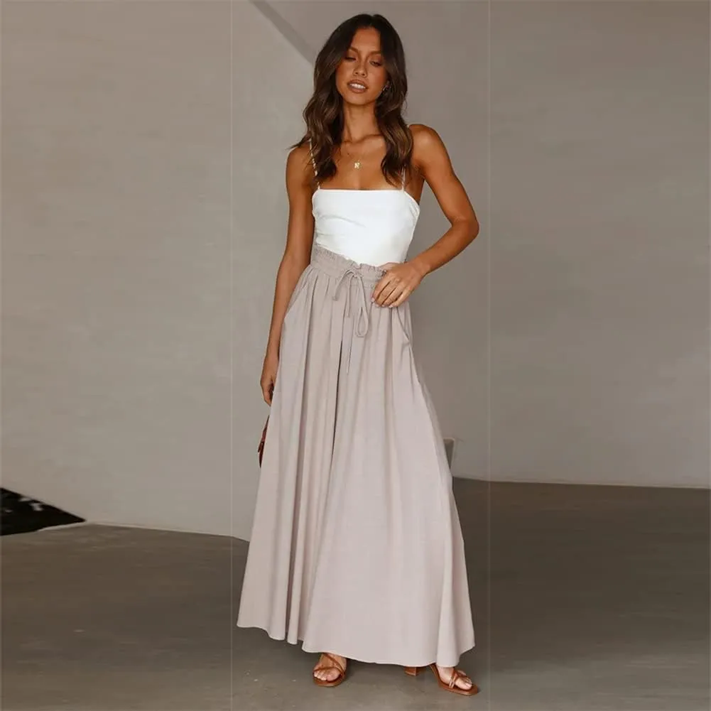 ODIZLI Women Palazzo Wide Leg Pant with Pockets Casual Loose Flowy Pants Solid Color/Floral Print