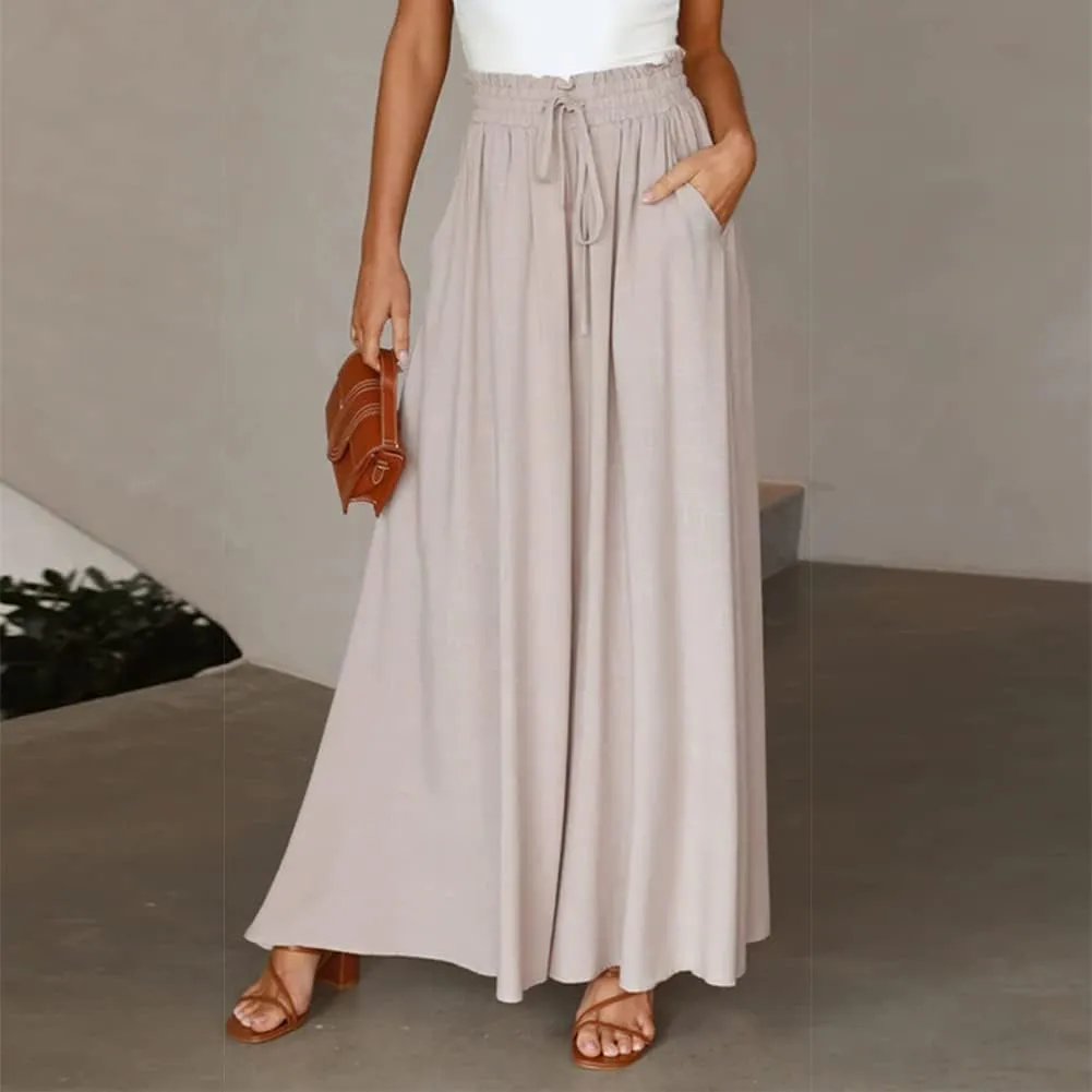 ODIZLI Women Palazzo Wide Leg Pant with Pockets Casual Loose Flowy Pants Solid Color/Floral Print