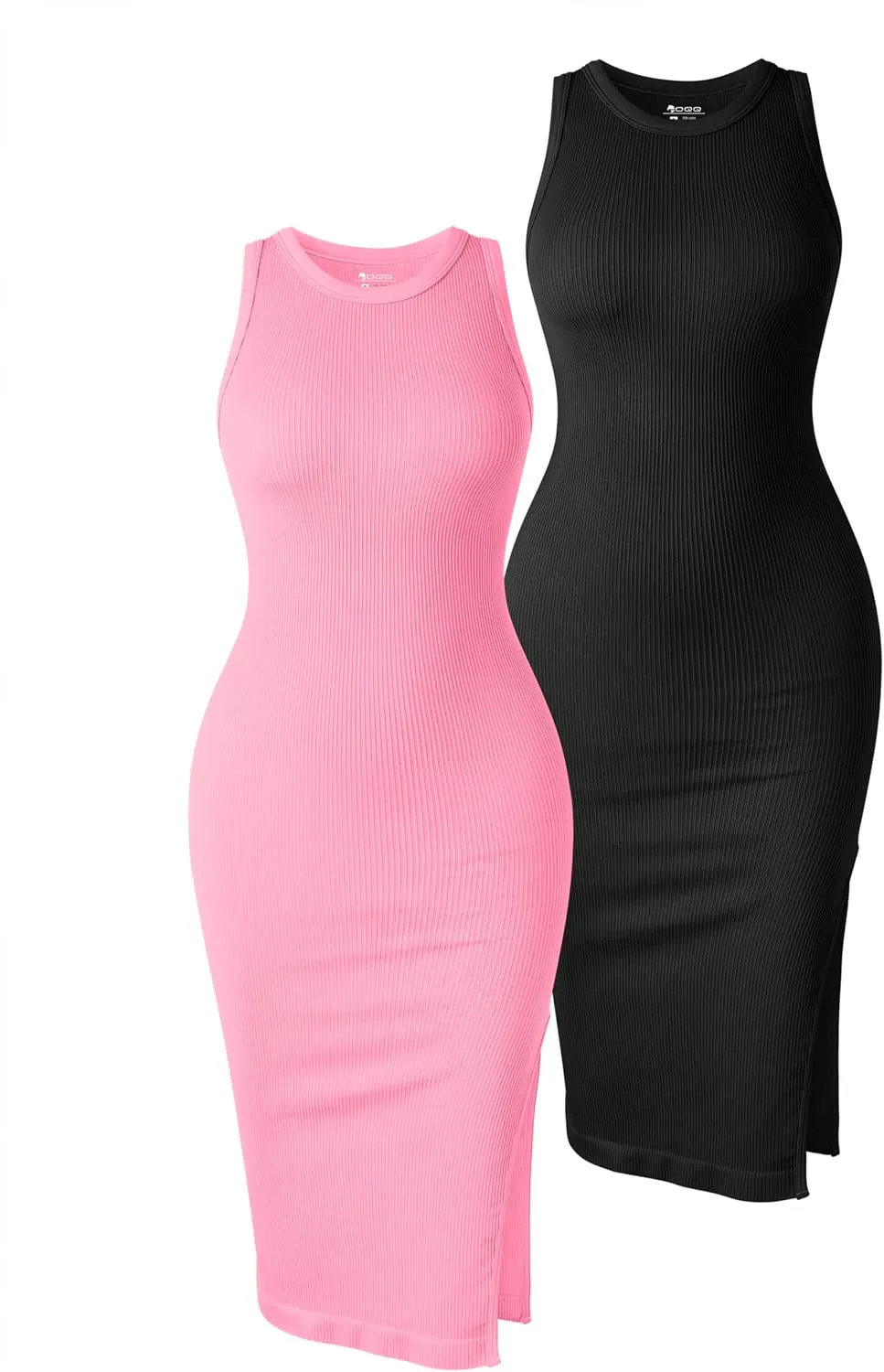 OQQ Women's 2 Piece Dress Sexy Ribbed Halter Neck Fashion Split Tank Tops Dresses