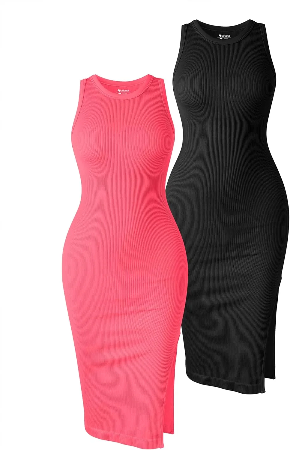 OQQ Women's 2 Piece Dress Sexy Ribbed Halter Neck Fashion Split Tank Tops Dresses