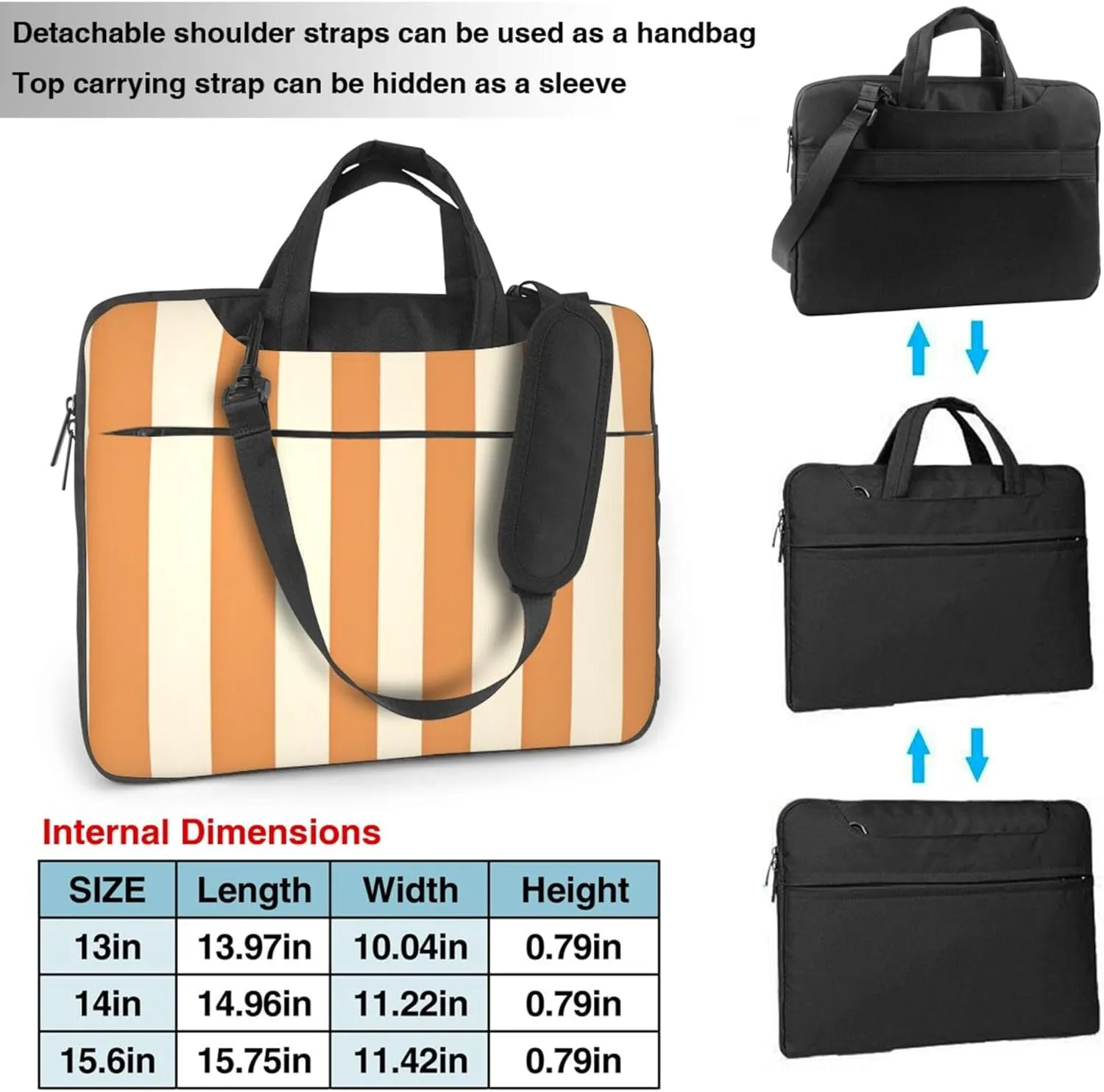 Orange Striped Laptop Shoulder Bag for Women, Striped Painted Laptop Sleeve Case Durable Computer Bag