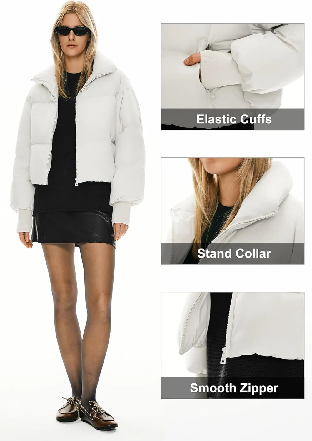 Orolay Women's Winter Oversized Cropped Puffer Jacket Zip Up Short Down Coat Stand Collar Baggy Overcoat