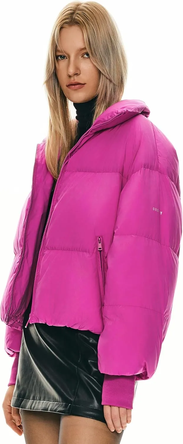 Orolay Women's Winter Oversized Cropped Puffer Jacket Zip Up Short Down Coat Stand Collar Baggy Overcoat