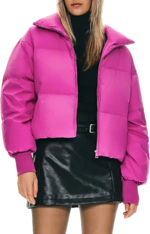 Orolay Women's Winter Oversized Cropped Puffer Jacket Zip Up Short Down Coat Stand Collar Baggy Overcoat
