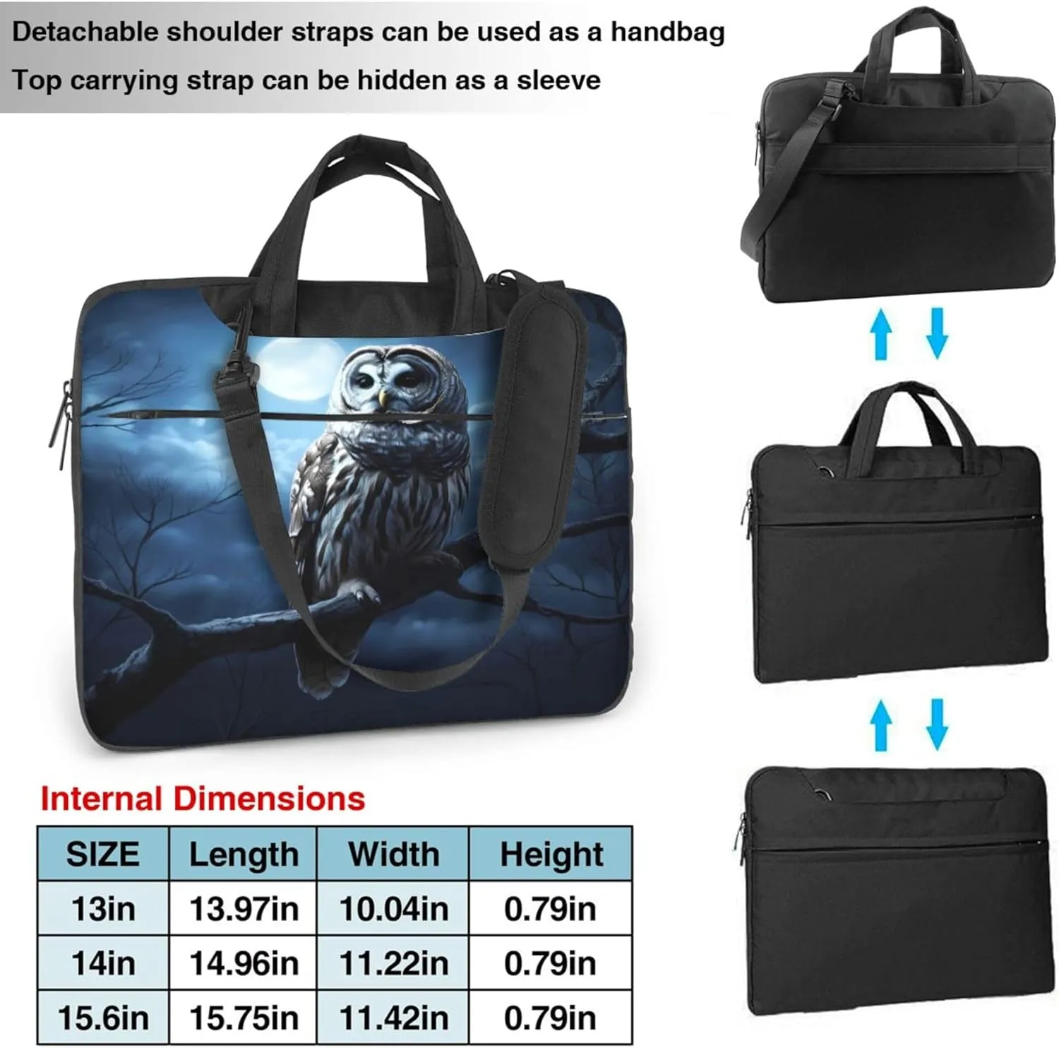 Owl Moon Laptop Shoulder Bag for Women, Halloween Bird Laptop Sleeve Case Durable Computer Bag