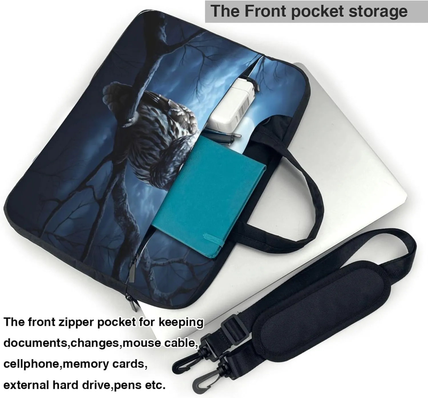 Owl Moon Laptop Shoulder Bag for Women, Halloween Bird Laptop Sleeve Case Durable Computer Bag