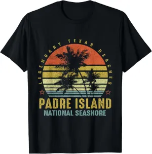 Padre Island National Seashore Retro Palm Sunset - Beach T-Shirt