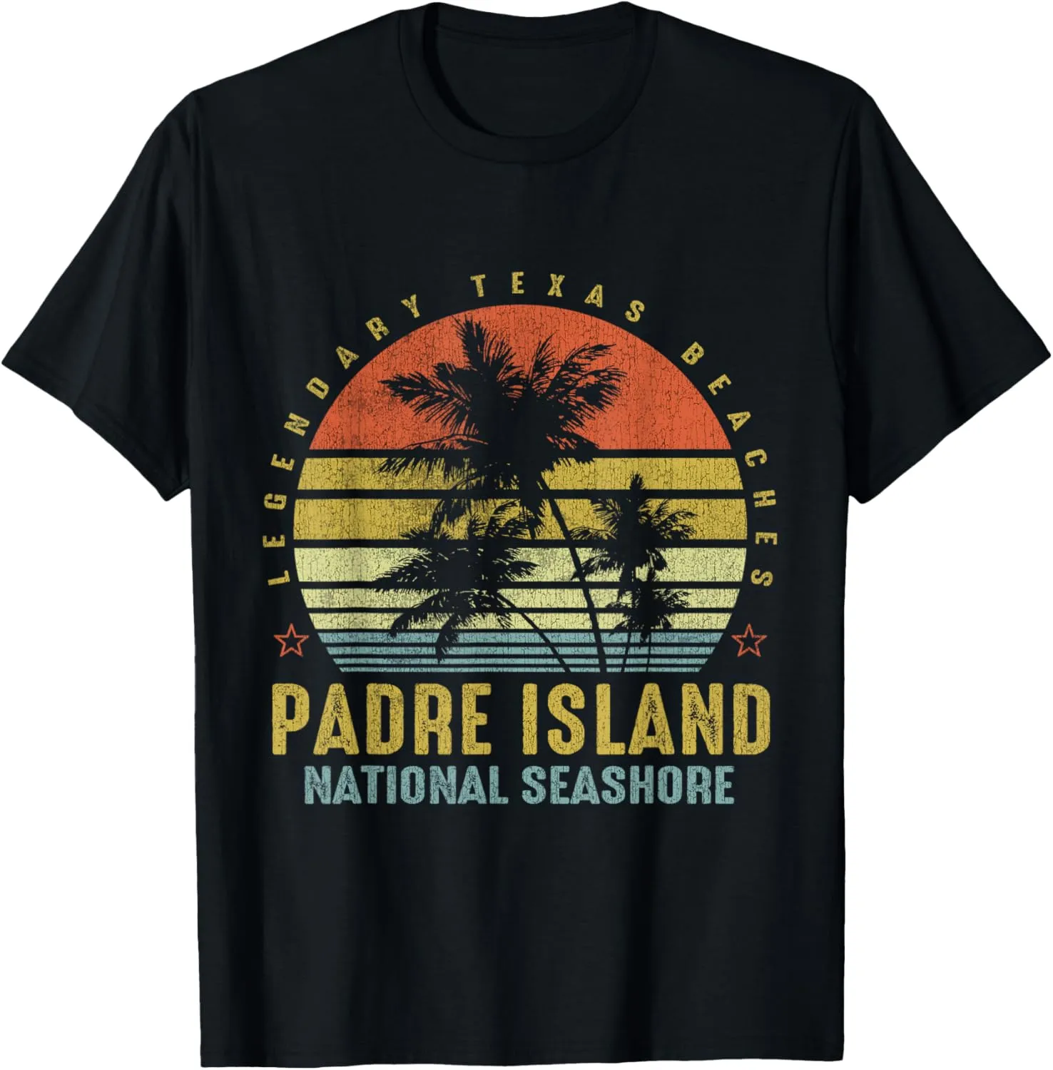 Padre Island National Seashore Retro Palm Sunset - Beach T-Shirt