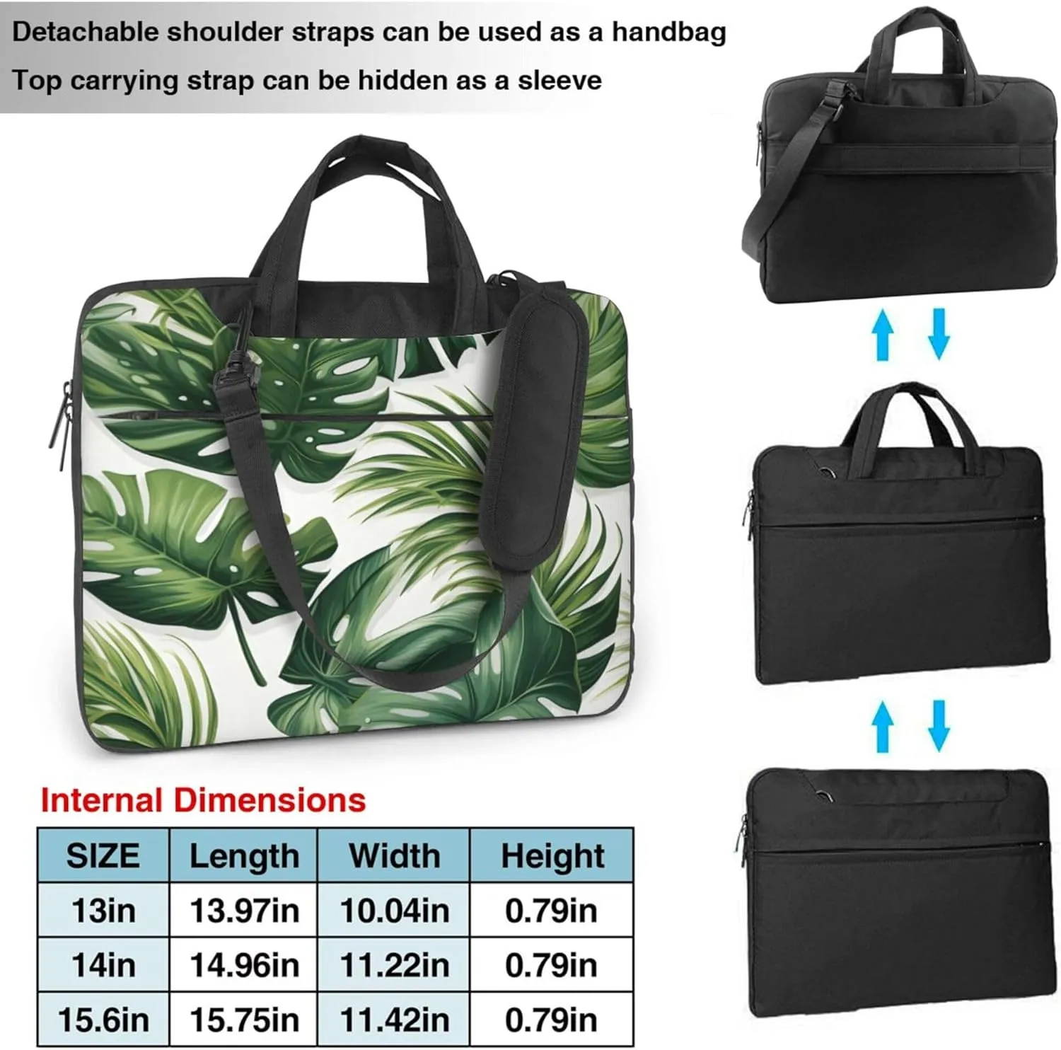 Palm Tree Leaves Tropical Laptop Shoulder Bag for Women, Laptop Sleeve Case Durable Computer Bag