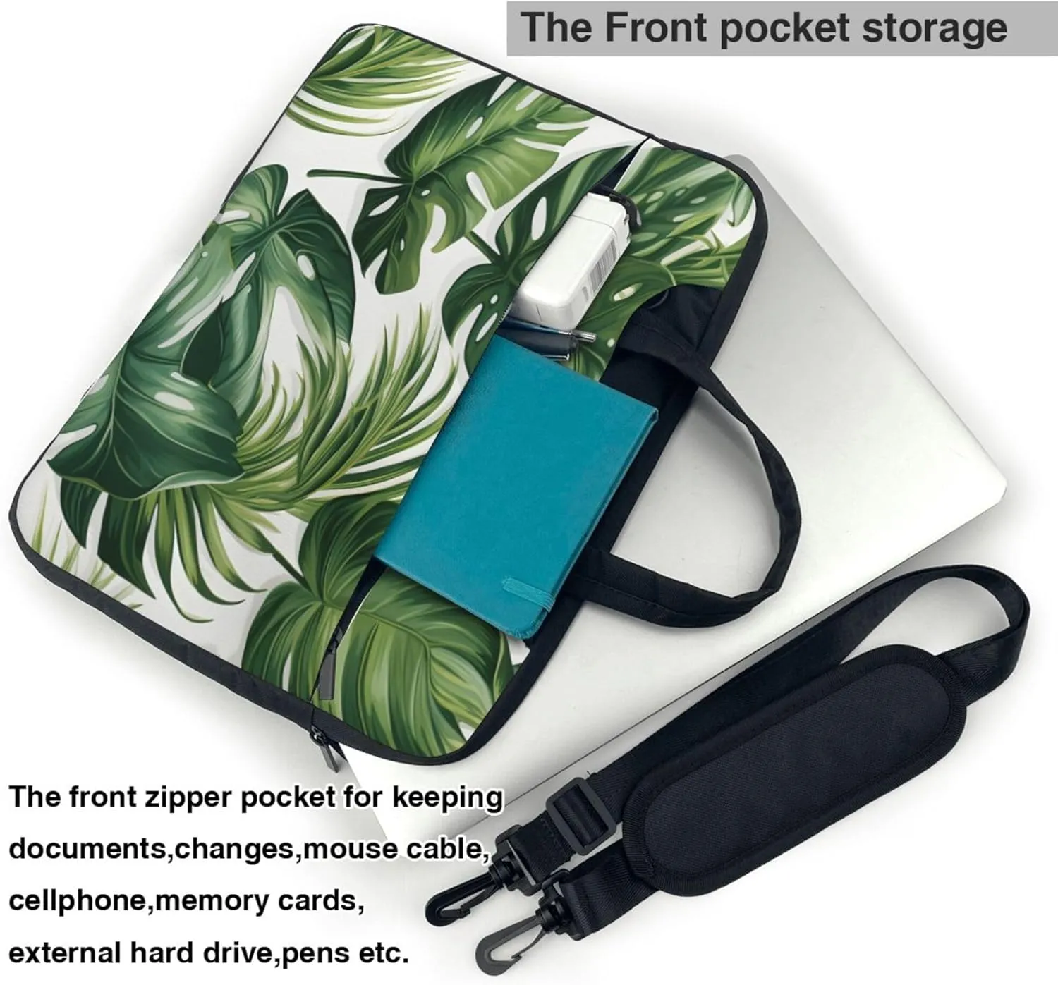 Palm Tree Leaves Tropical Laptop Shoulder Bag for Women, Laptop Sleeve Case Durable Computer Bag