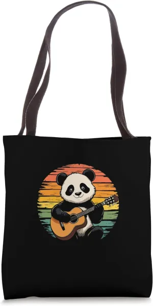 Panda Guitar Retro Tote Bag