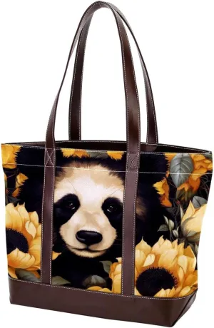 Panda Sunflower-507 Shoulder Purses for Women Large Soft Washed Leather Purses and Durable Handbags