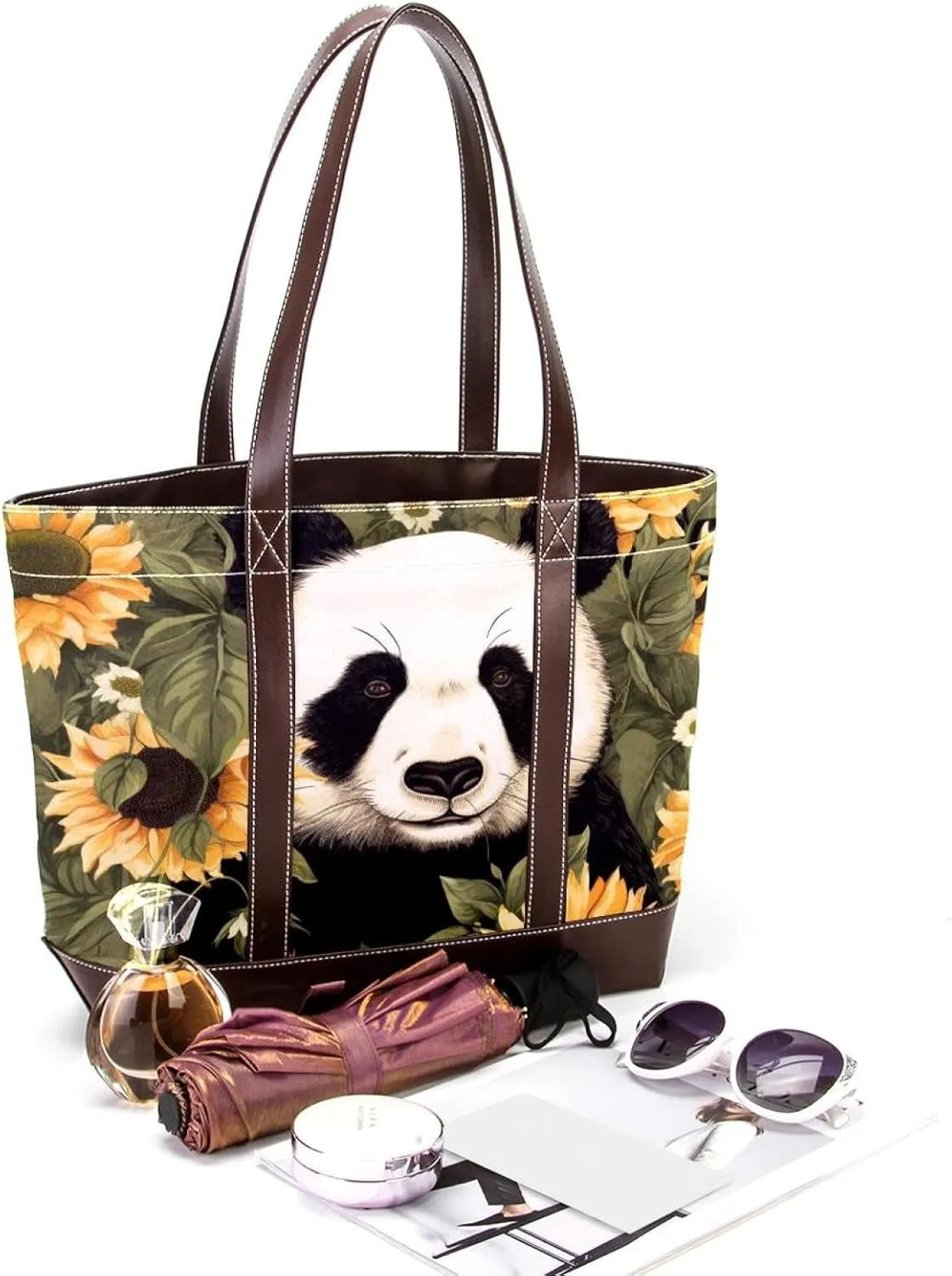 Panda Sunflower-507 Shoulder Purses for Women Large Soft Washed Leather Purses and Durable Handbags