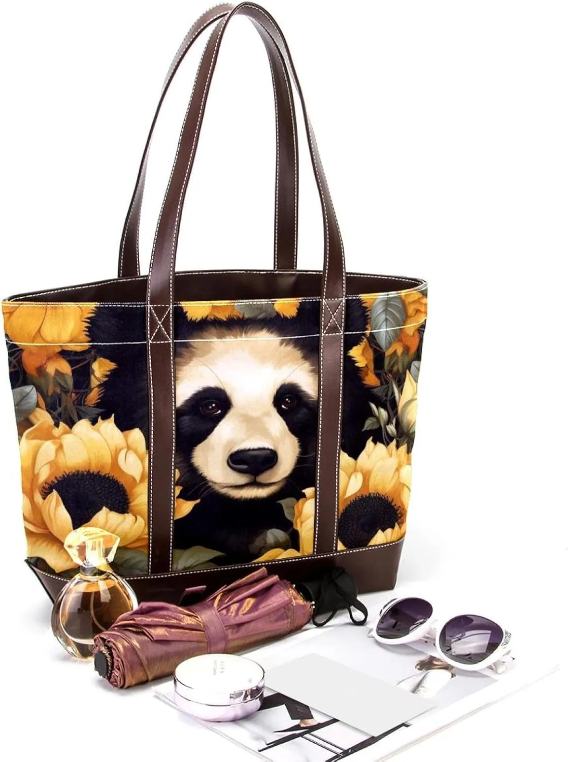 Panda Sunflower-507 Shoulder Purses for Women Large Soft Washed Leather Purses and Durable Handbags