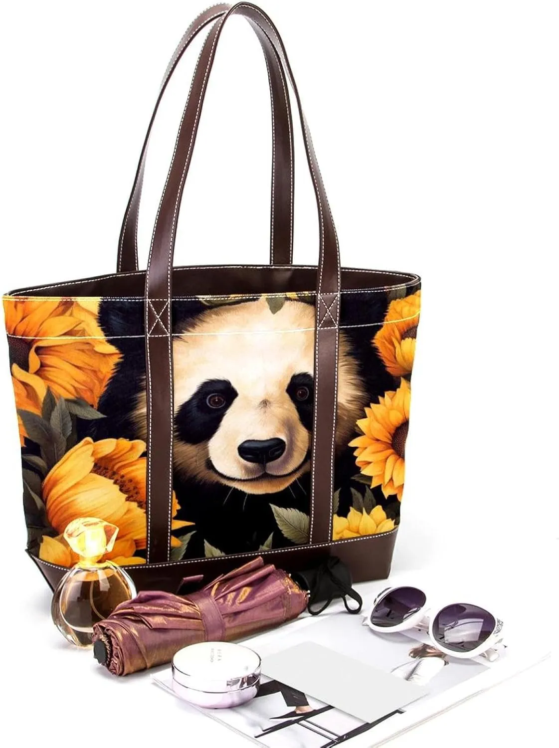 Panda Sunflower-507 Shoulder Purses for Women Large Soft Washed Leather Purses and Durable Handbags