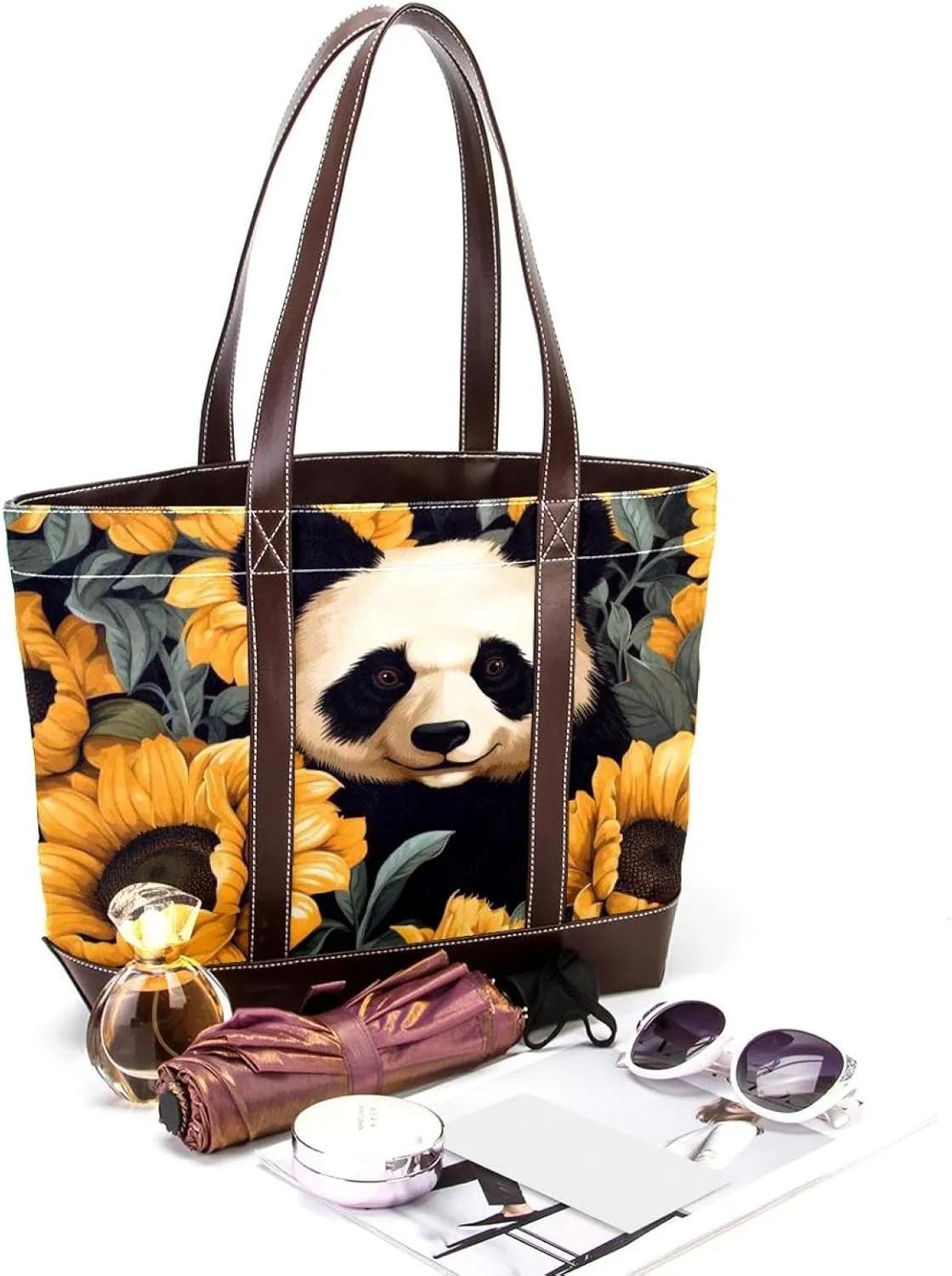 Panda Sunflower-507 Shoulder Purses for Women Large Soft Washed Leather Purses and Durable Handbags