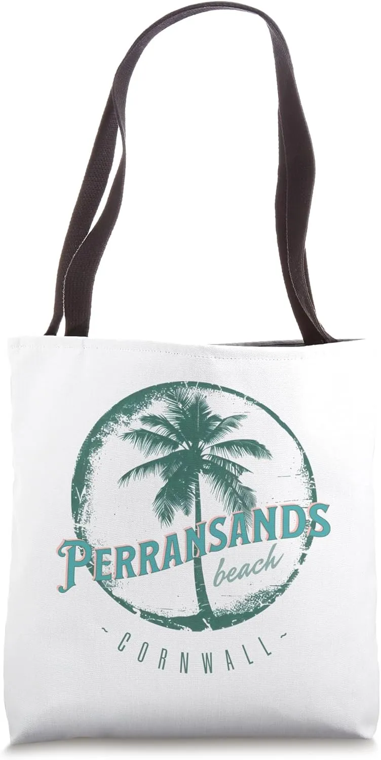 Perransands Cornwall s Retro Surf & Palm Tree s Beach Tote Bag