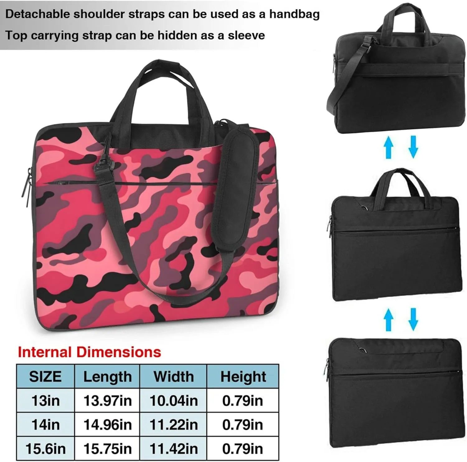Pink Camouflage Camo Pattern Laptop Shoulder Bag for Women, Laptop Sleeve Case Durable Computer Bag
