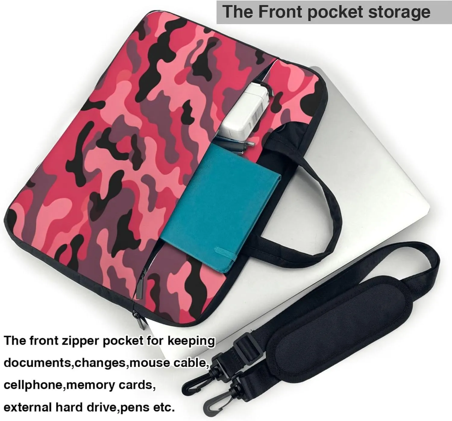 Pink Camouflage Camo Pattern Laptop Shoulder Bag for Women, Laptop Sleeve Case Durable Computer Bag