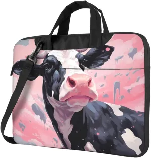 Pink Cow Laptop Shoulder Bag for Women, Watercolor Cow Laptop Sleeve Case Durable Computer Bag