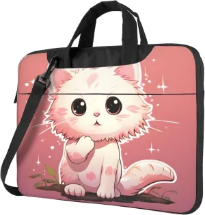 Pink Cute Cat Laptop Shoulder Bag for Women, Cartoon Animal Laptop Sleeve Case Durable Computer Bag