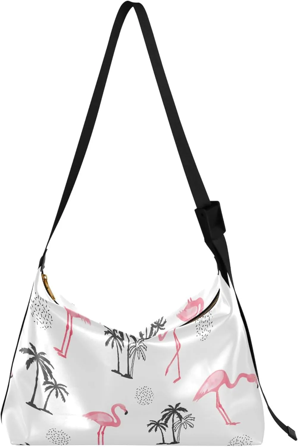 Pink Flamingo Coconut Tree Ladies Leather Handbags Hobo Women's Large Purse Chic Animal Print Crossbody Hobo Purse