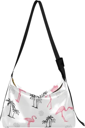 Pink Flamingo Coconut Tree Ladies Leather Handbags Hobo Women's Large Purse Chic Animal Print Crossbody Hobo Purse