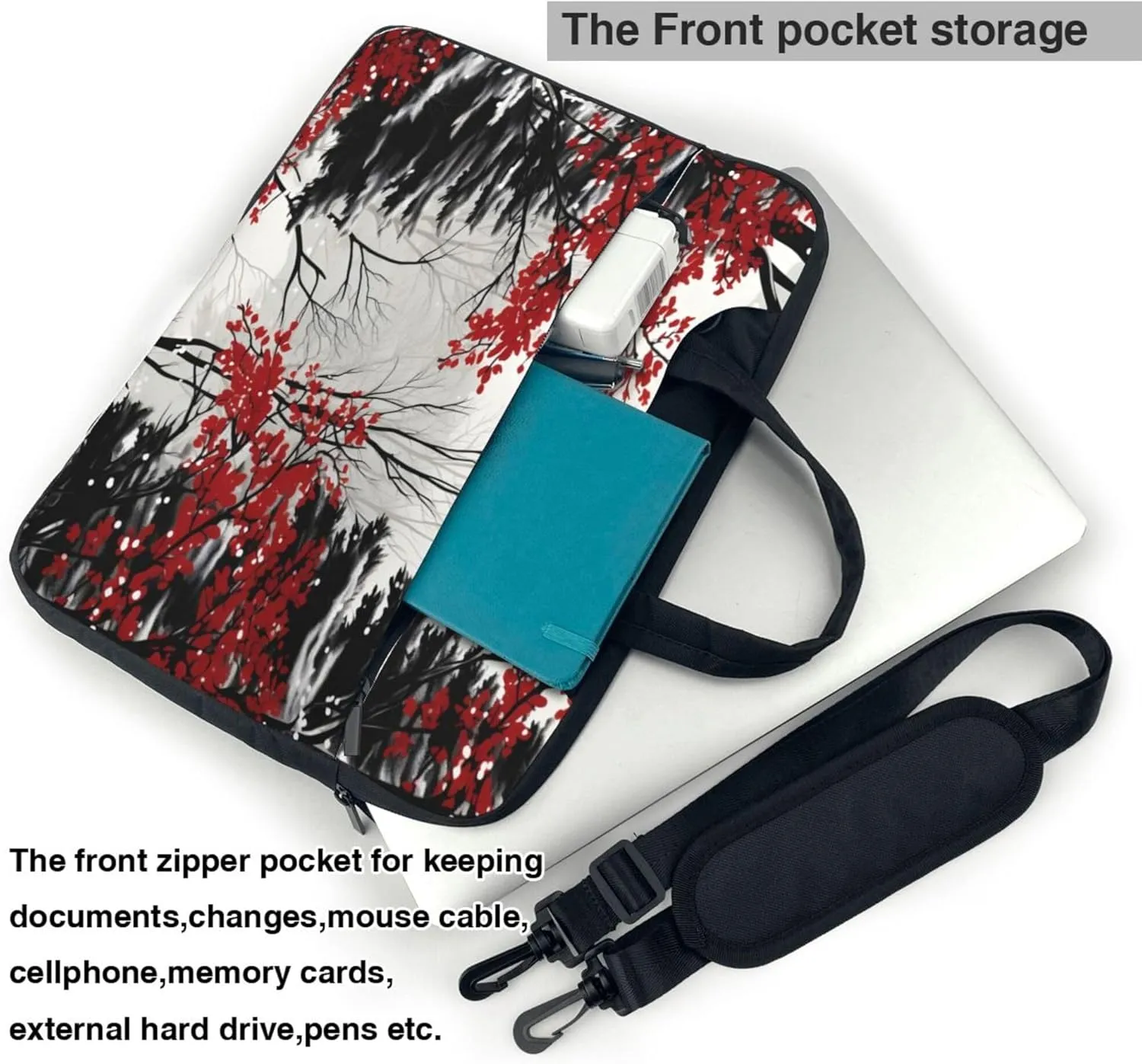 Plum Bossom Laptop Shoulder Bag for Women, Watercolor Painting Laptop Sleeve Case Durable Computer Bag