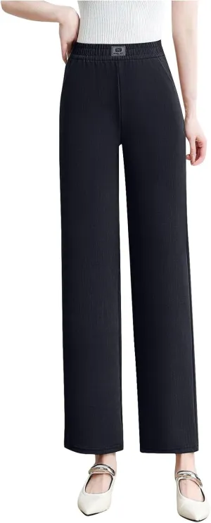 Plus Size Womens Casual Wide Leg Pants Summer Elastic Waist Loose Pant Lounge Palazzo Trousers with Pockets