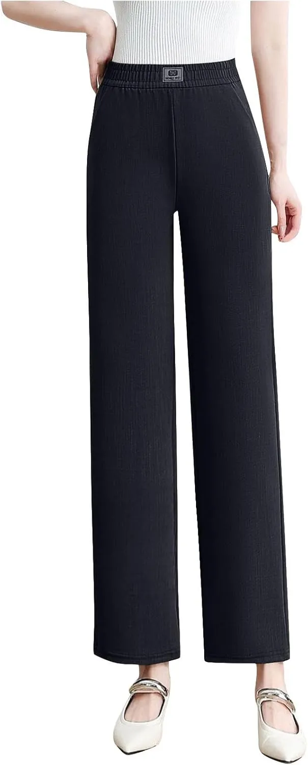 Plus Size Womens Casual Wide Leg Pants Summer Elastic Waist Loose Pant Lounge Palazzo Trousers with Pockets