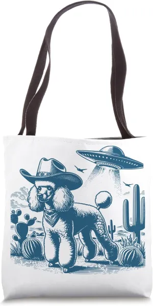 Poodle Vintage UFO Western Poodle Wild West Retro Cowboy Dog Tote Bag