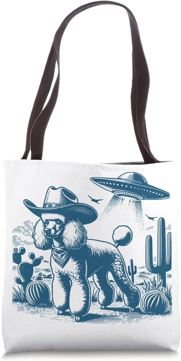 Poodle Vintage UFO Western Poodle Wild West Retro Cowboy Dog Tote Bag