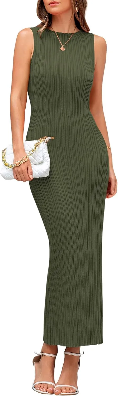 PRETTYGARDEN Women's 2025 Summer Casual Maxi Dresses Ribbed Knit Sleeveless Bodycon Elegant Going Out Beach Vacation Clothes